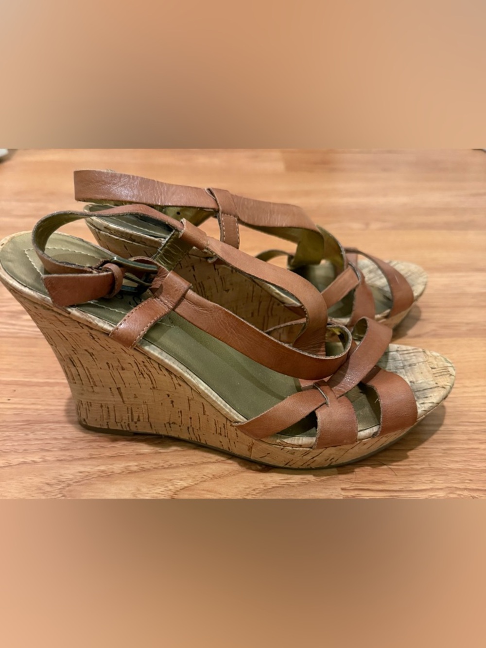 Guess Wedding Guest Summer Strappy Brown Leather Cork Wedge Sandals